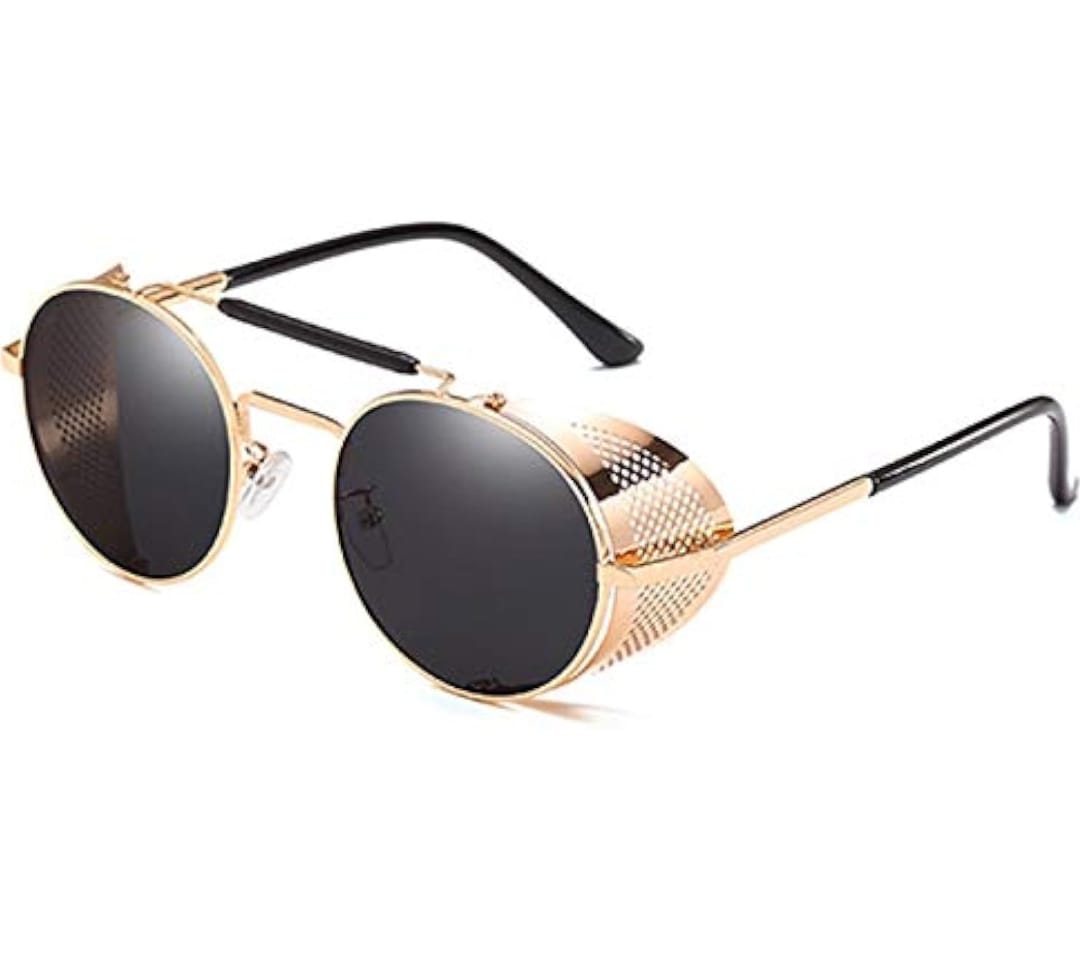 Bryxo Steampunk Round Sunglasses – Gold Metal Designer Side Shield