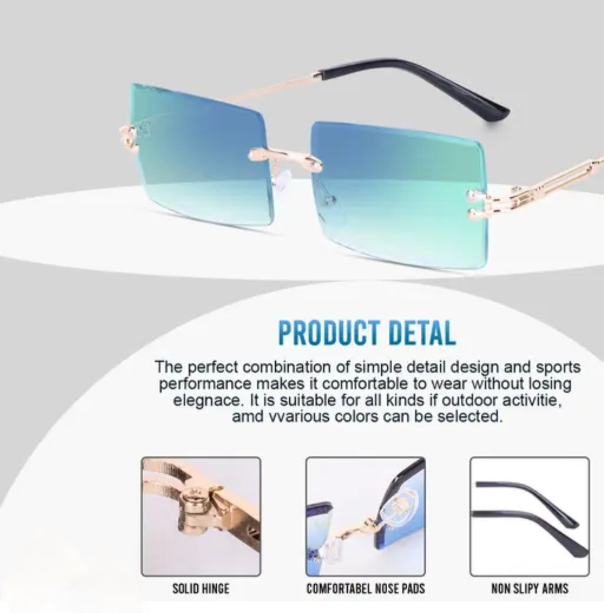 Bryxo Prism Rimless Square Sunglasses – Unisex Stylish (Blue Tint / Black Lens)