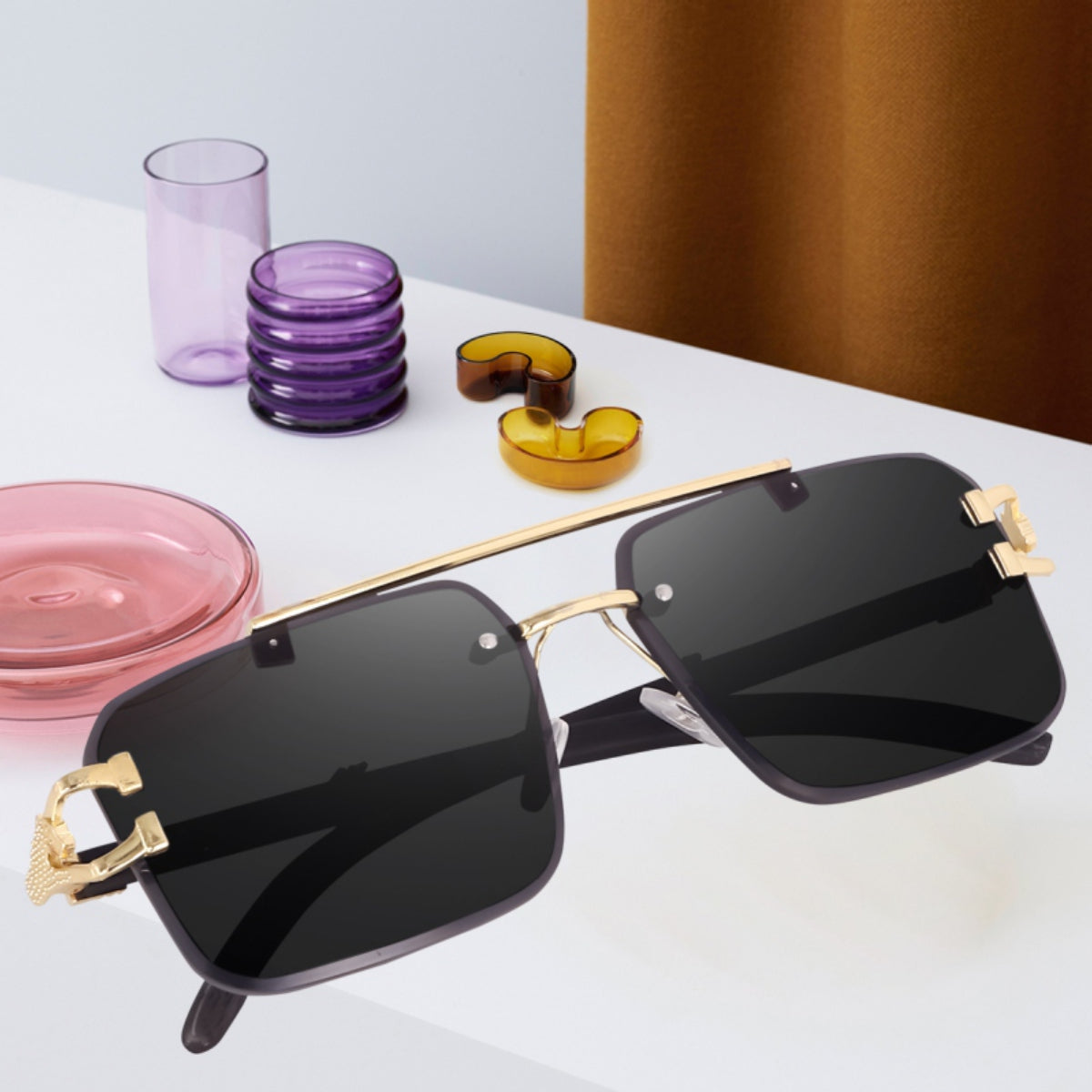 Bryxo Prestige Square Designer Sunglasses – Matte Black Gold (Unisex, UV400)