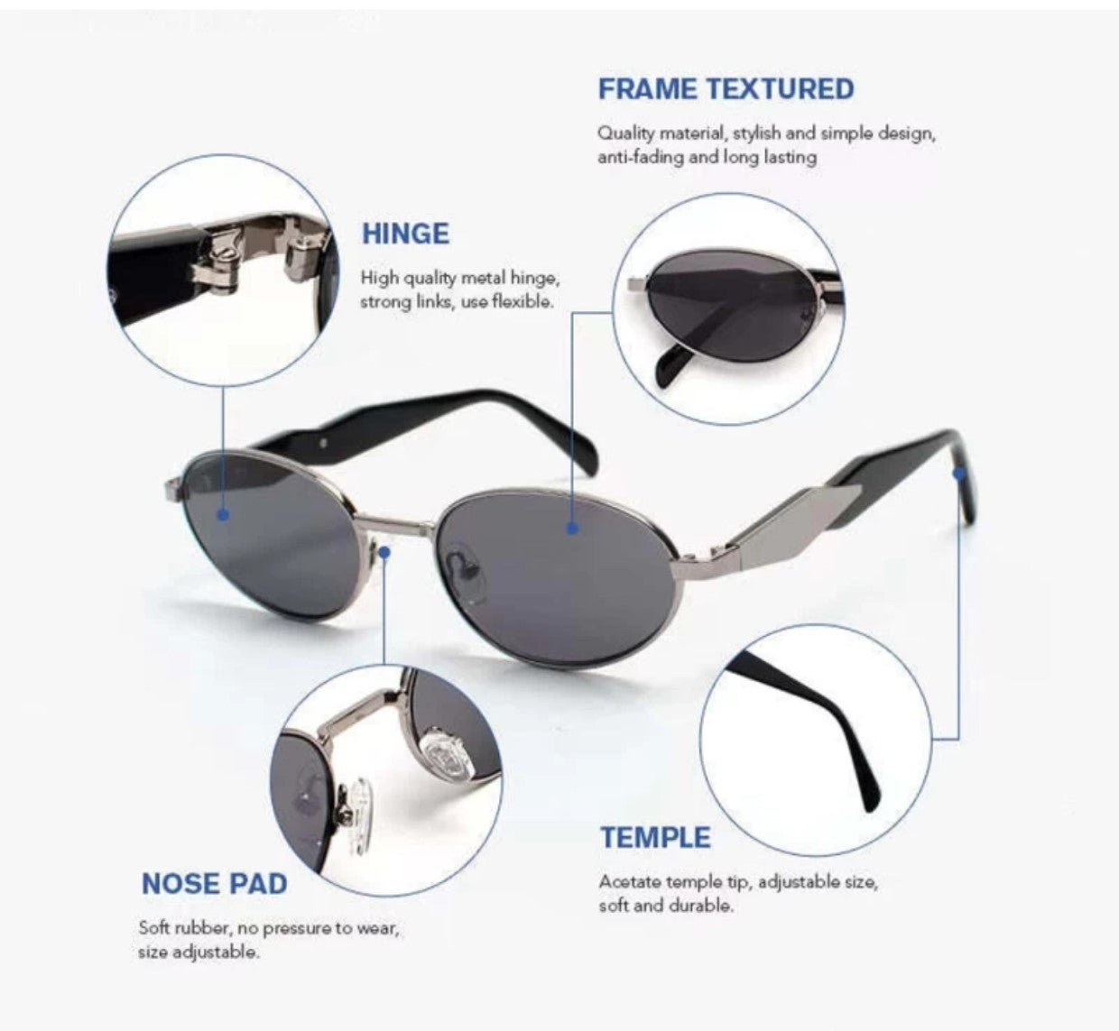 Bryxo Vintage Oval Sunglasses – Unisex Designer Metal Frame