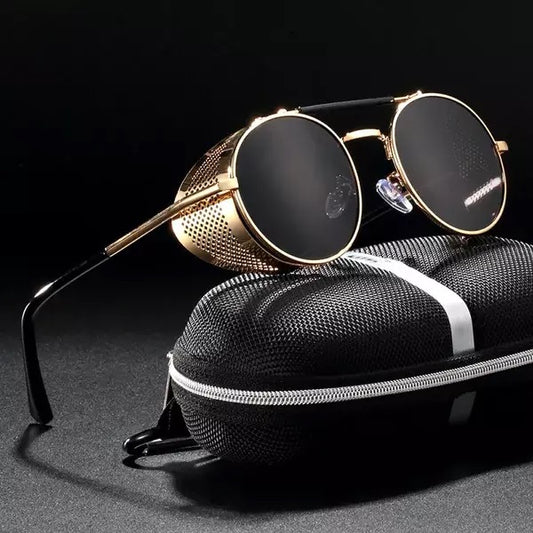 Bryxo Steampunk Round Sunglasses – Gold Metal Designer Side Shield