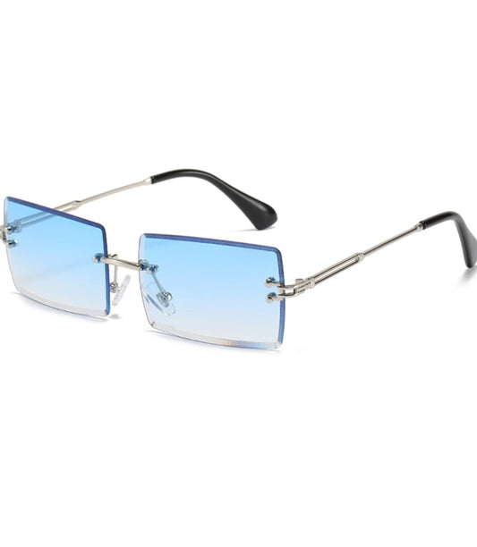 Bryxo Prism Rimless Square Sunglasses – Unisex Stylish (Blue Tint / Black Lens)