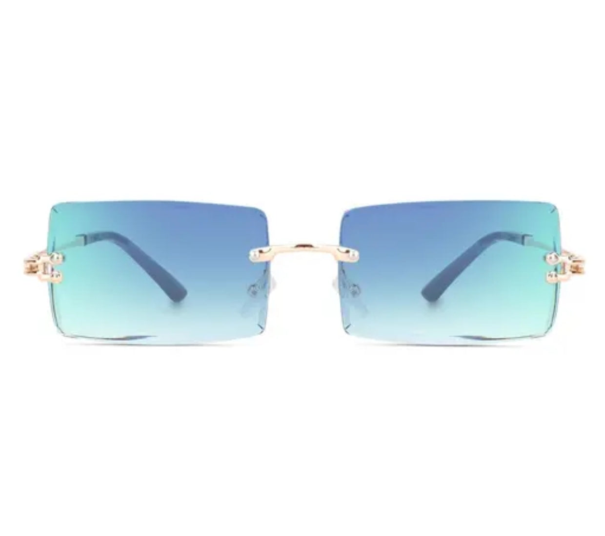 Bryxo Prism Rimless Square Sunglasses – Unisex Stylish (Blue Tint / Black Lens)