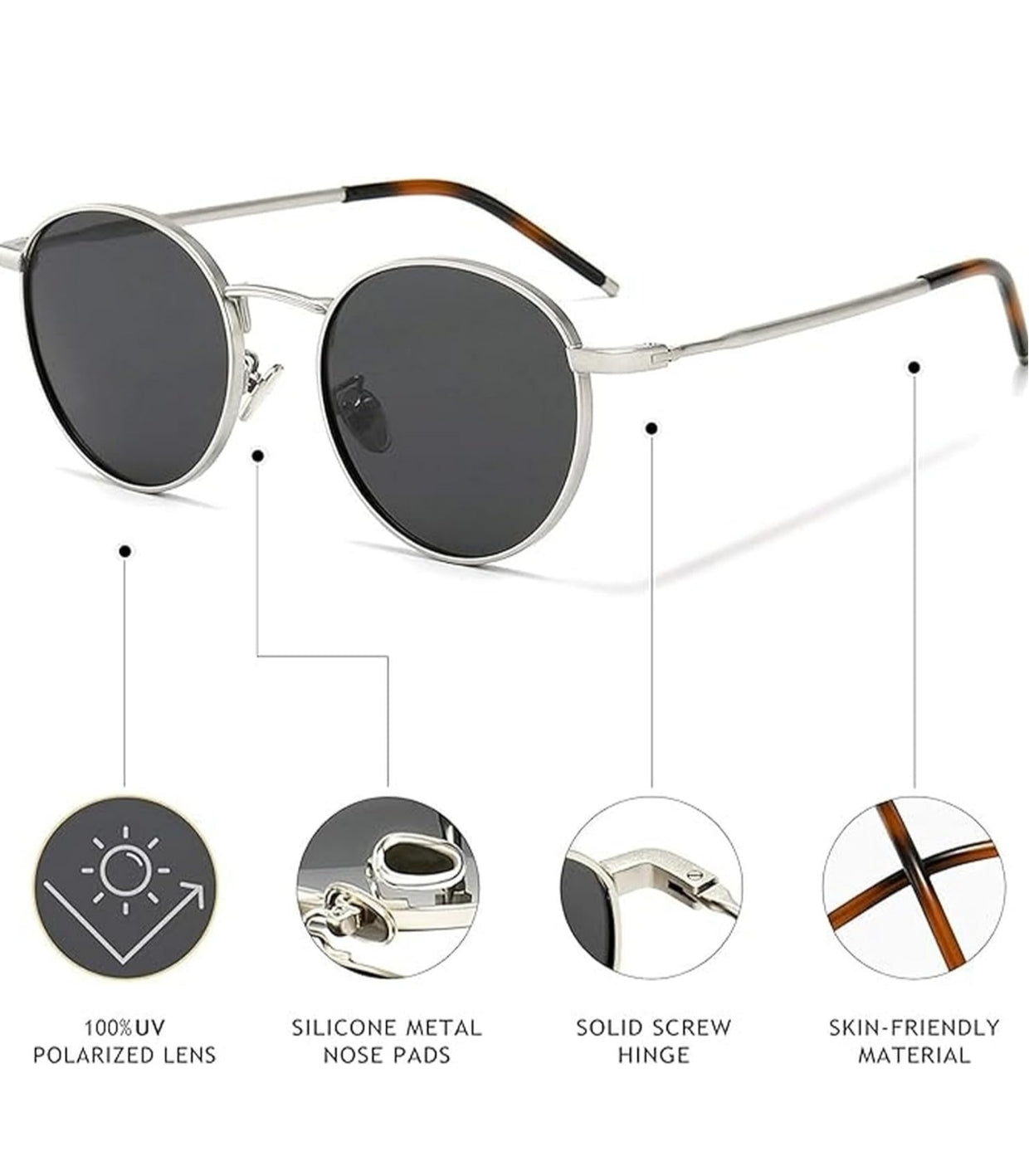 Bryxo Silver Classic Round Sunglasses – Unisex Vintage Metal Frame
