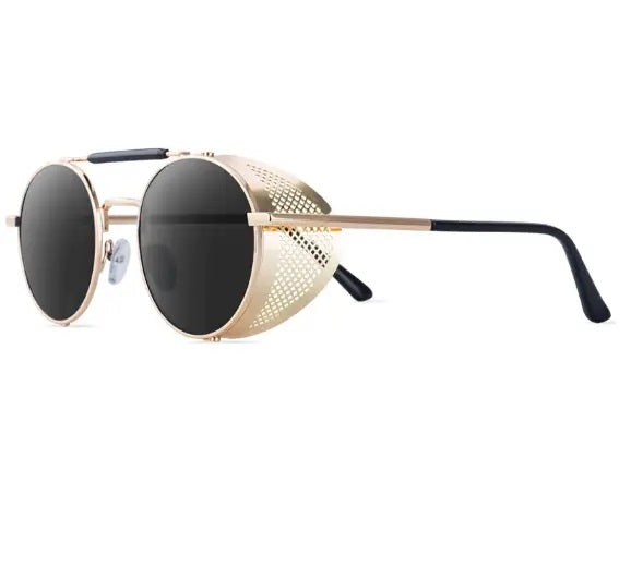 Bryxo Steampunk Round Sunglasses – Gold Metal Designer Side Shield