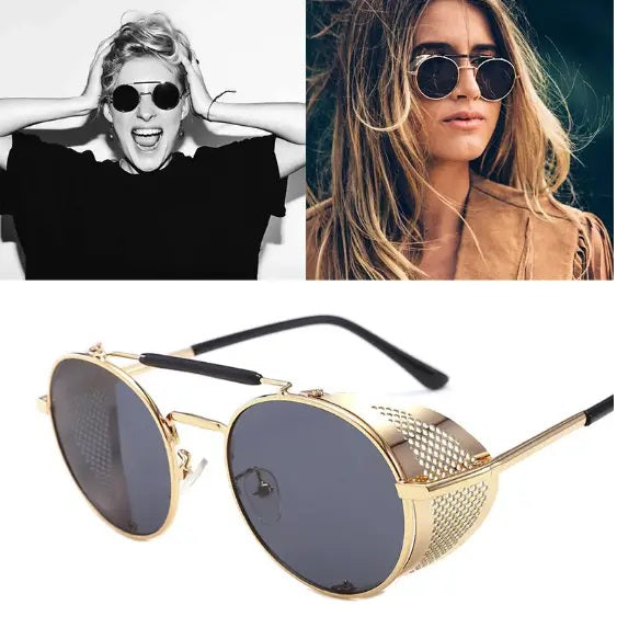 Bryxo Steampunk Round Sunglasses – Gold Metal Designer Side Shield