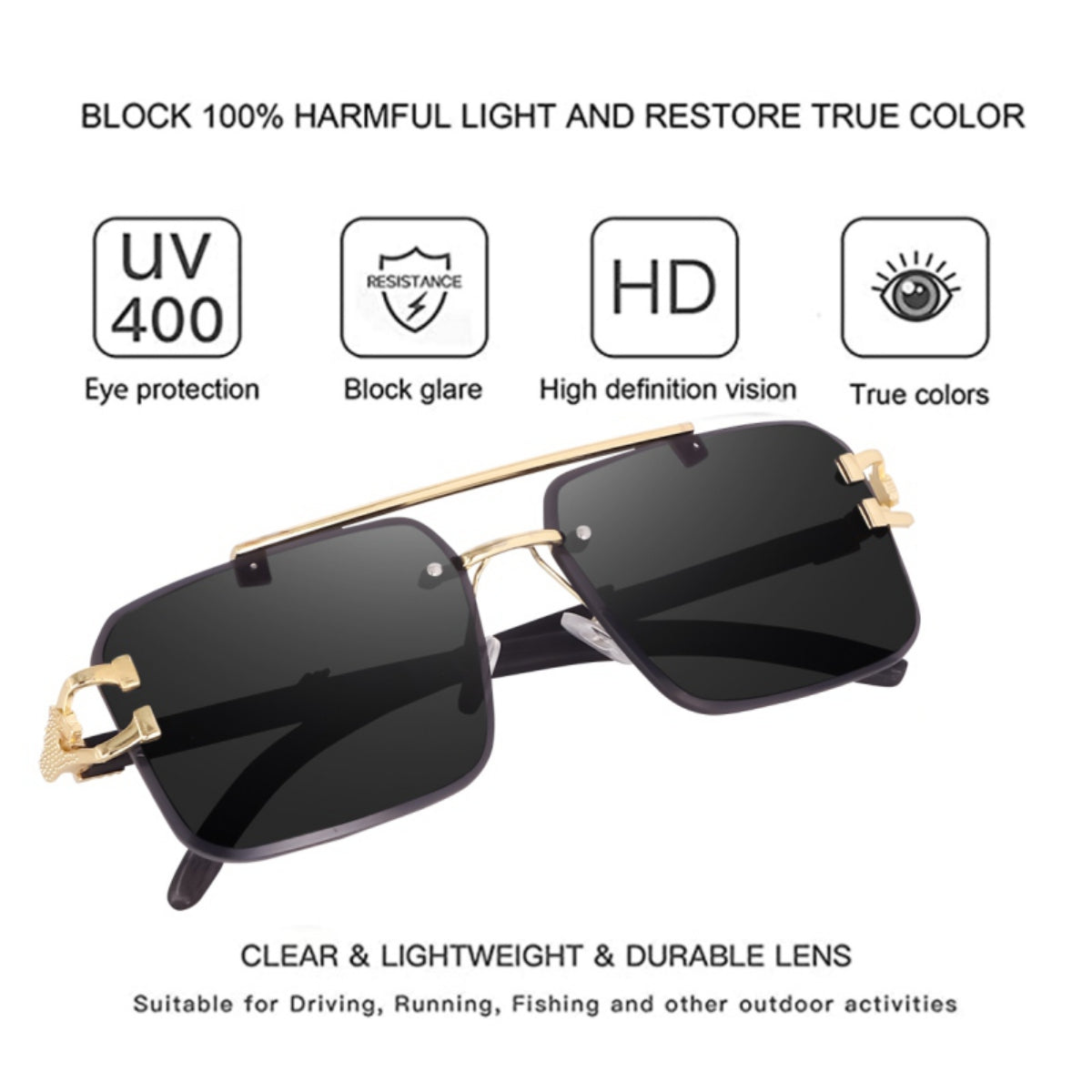 Bryxo Prestige Square Designer Sunglasses – Matte Black Gold (Unisex, UV400)