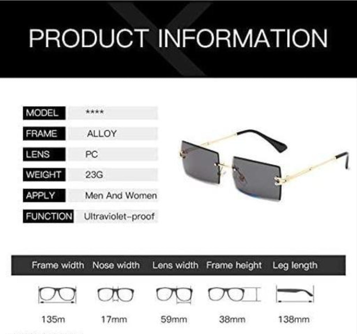 Bryxo Prism Rimless Square Sunglasses – Unisex Stylish (Blue Tint / Black Lens)