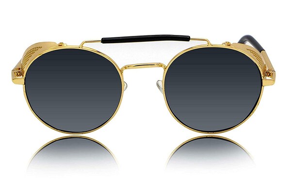 Bryxo Steampunk Round Sunglasses – Gold Metal Designer Side Shield