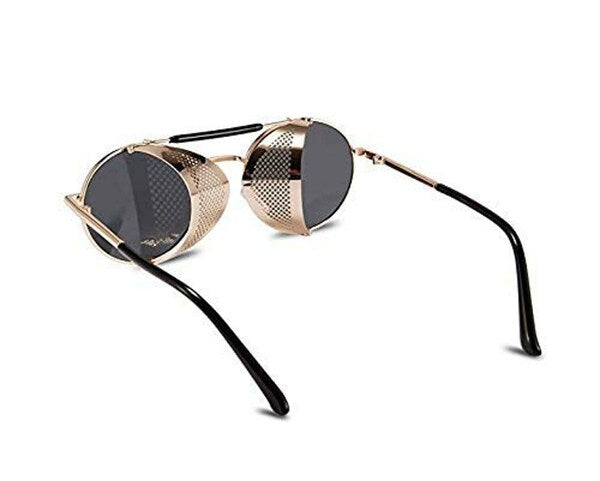 Bryxo Steampunk Round Sunglasses – Gold Metal Designer Side Shield